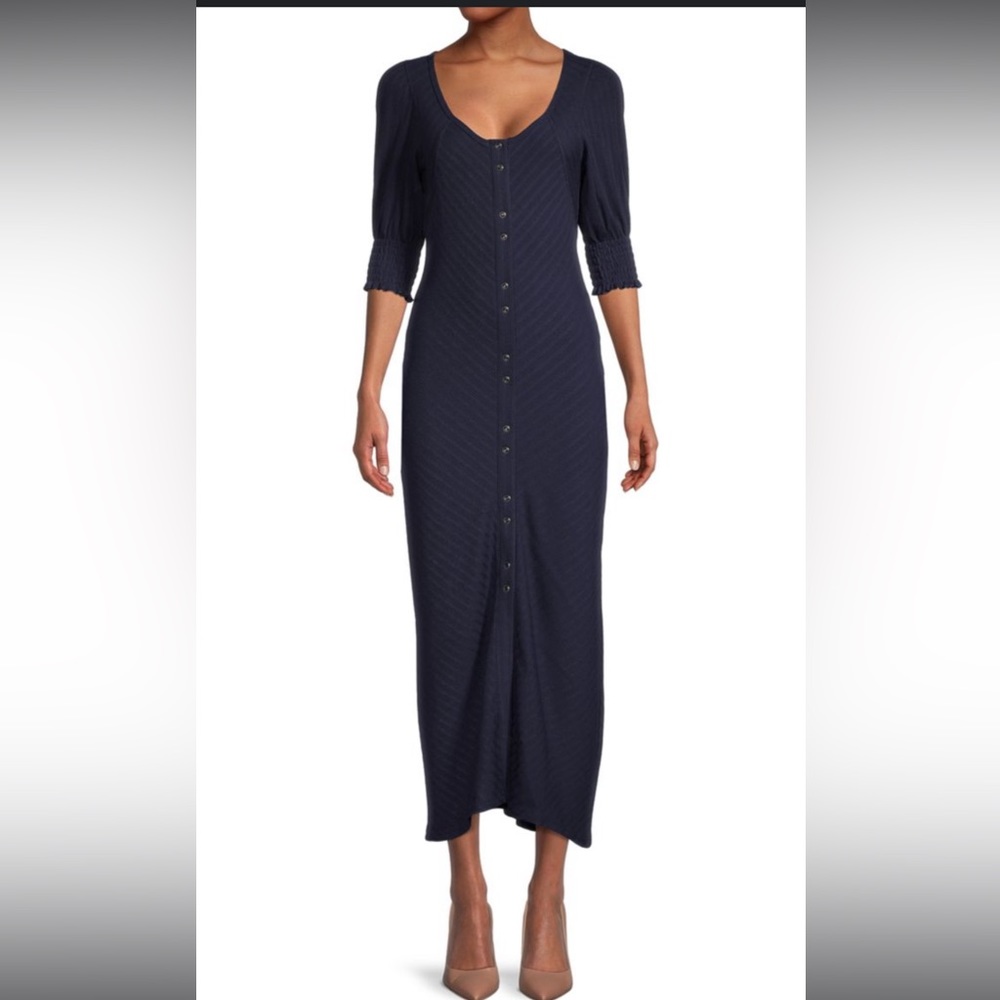 NWT Betsey Johnson Navy Blue Oil Slick Bodycon Maxi Dress Size XS